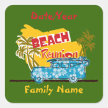 Summer Fun Beach Family Reunion Personalized Stick Square Stickers
