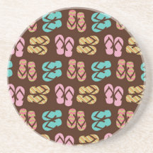 Summer fun dark flip flop sandal slippers pattern coasters