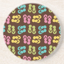 Summer fun dark flip flop sandal slippers pattern drink coaster