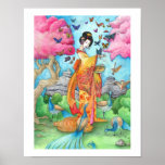 Summer Maiko Japanese Geisha Flower Garden Print