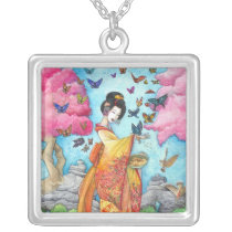 Summer Maiko Necklace, Geisha Butterfly Art