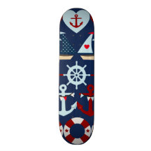 Summer Nautical Theme Anchors Sail Boats Helms Skate Deck