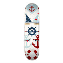 Summer Nautical Theme Anchors Sail Boats Helms Skate Deck