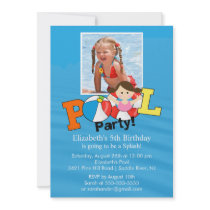 Summer POOL Party PHOTO Birthday Invitation Girl
