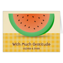 Summer watermelon on orange gingham thank you note cards