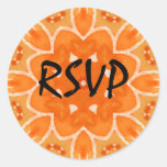 Summer Wedding Orange Batik Fractal Round Stickers