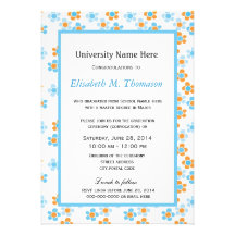 summer yellow and blue graphic flowers graduation invitations