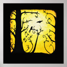 Summer Yellow Swirled Tree with Birds Poster