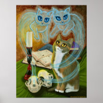 Summoning Old Friends, Ghost Cats Art Poster