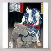 Sumo wrestler choking an enemy c. 1867 posters