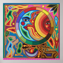 Sun and Moon Art Canvas Print 24x24 Beautiful