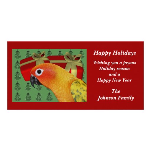 Sun Conure Parrot Animal Christmas Holiday Card Custom Photo Card