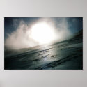 Sun glistening on icy mountainside posters