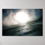Sun glistening on icy mountainside print