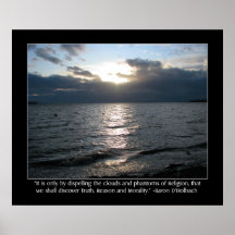 Sun, nuages, plage et citation de D'Holbach Poster