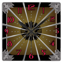 "sun ray" style deco square wall clocks