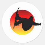 Sun snowboarding round stickers