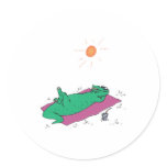 sun tanning crocodile round sticker