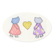 Sunbonnet Sue Quilting Motif Drawing Oval Sticker
