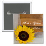 Sunflower and Veil Country Wedding Button buttons