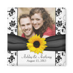 Sunflower Black and White Damask Wedding Magnet