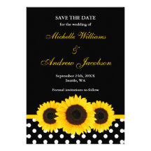 Sunflower Black and White Polka Dot Save the Date Announcement