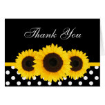 Sunflower Black and White Polka Dot Thank You Greeting Cards