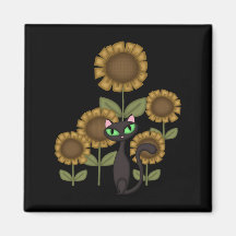 Sunflower Black Cat Fridge Magnets