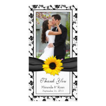Sunflower Black Floral Ribbon Wedding Thank You Custom Photo Card