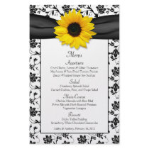 Sunflower Black White Damask Wedding Menu Card