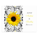 Sunflower Black & White Floral RSVP Postcard