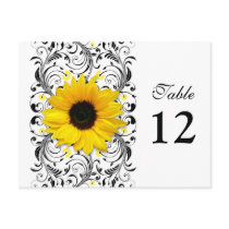 Sunflower Black & White Floral Table Number Card Post Cards