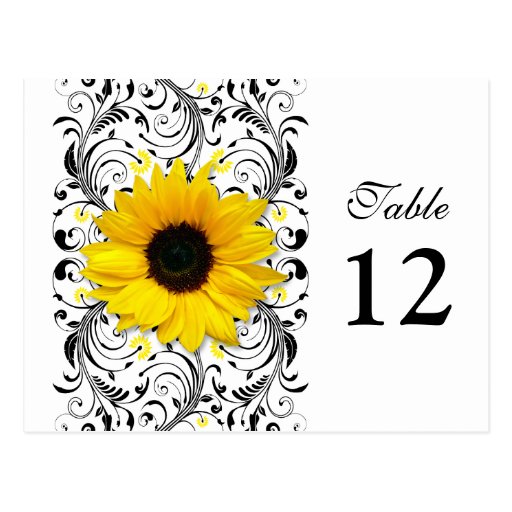 Sunflower Black & White Floral Table Number Card Post Cards