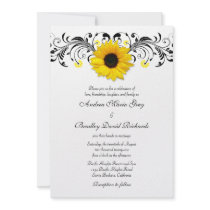 Sunflower Black & White Floral Wedding Invitation