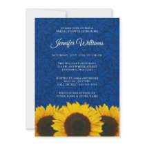 Sunflower Blue Damask Bridal Shower Invitation