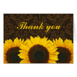 Sunflower Brown Damask Thank You Card
