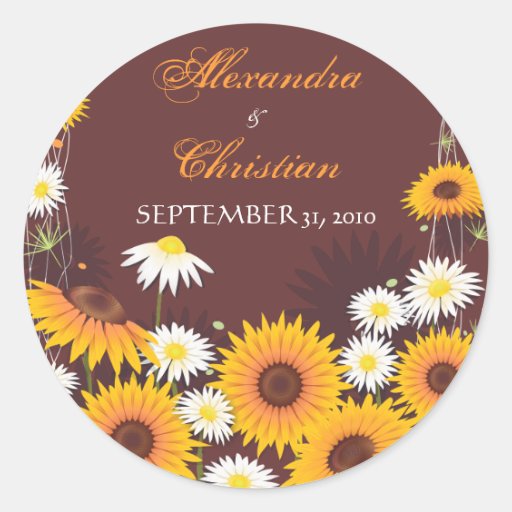 Sunflower Daisy Save The Date Wedding Announcement Round Stickers