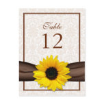 Sunflower Damask Floral Table Number Card