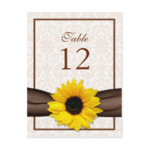 Sunflower Damask Floral Table Number Card