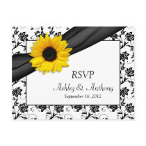 Sunflower Damask Wedding RSVP Postcard