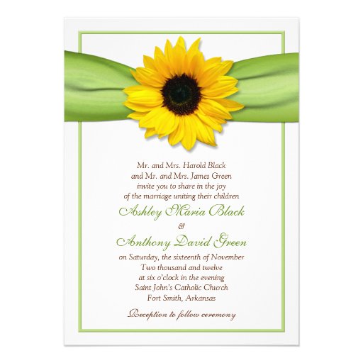 Sunflower Green Ribbon Wedding Invitation