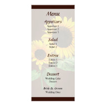 Sunflower Love Wedding Menu Custom Rack Cards