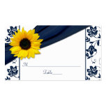 Sunflower Navy Damask Floral Wedding Place Cards Business Card Template