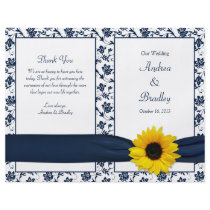 Sunflower Navy Damask Floral Wedding Program
