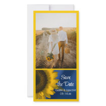 Sunflower on Blue Wedding Save the Date Photo Card
