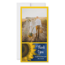 Sunflower on Blue Wedding Thank You Photo Card