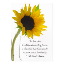Sunflower on White Wedding Charity Favour Card Business Card Template