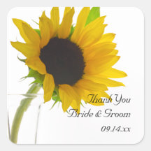 Sunflower on White Wedding Thank You Stickers