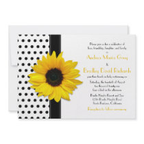 Sunflower Polka Dots Black White Yellow Wedding Announcement