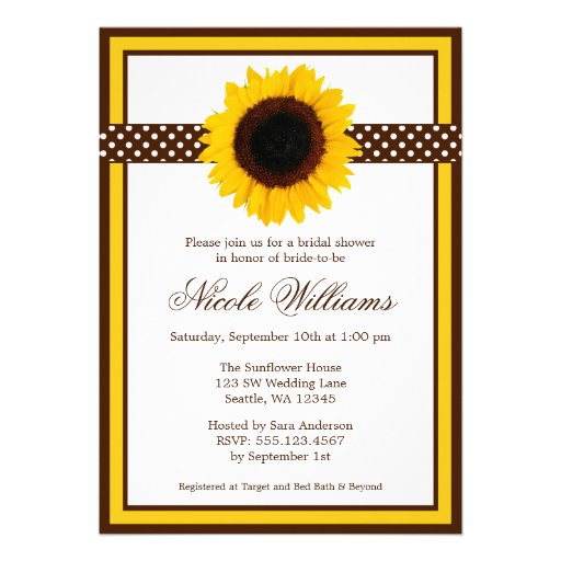 Sunflower Polka Dots Bridal Shower Custom Invitations
